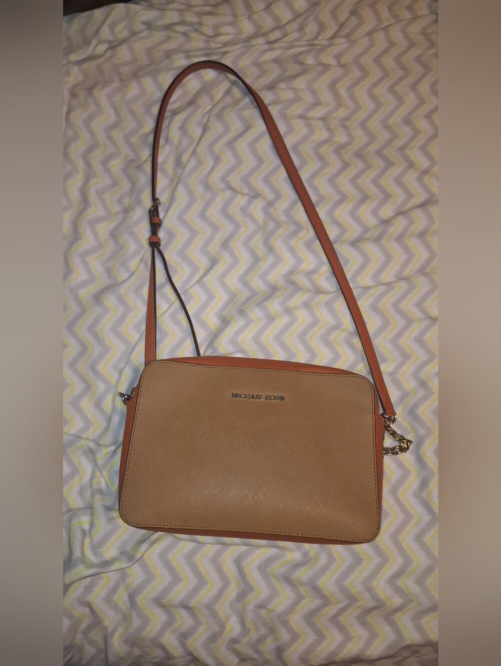 Michael Kors Tan and Orange Crossbody Bag with Gold Hardware